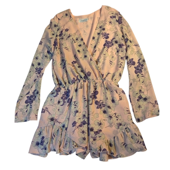 Lioness Pink & Lavender Floral Boho Ruffled Romper/ Playsuit SZ 10 - Picture 4 of 7